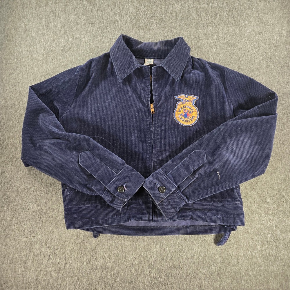 Vintage 70s/80s National FFA Jacket Mens 42 Blue Corduroy Wisconsin Chain Stitch